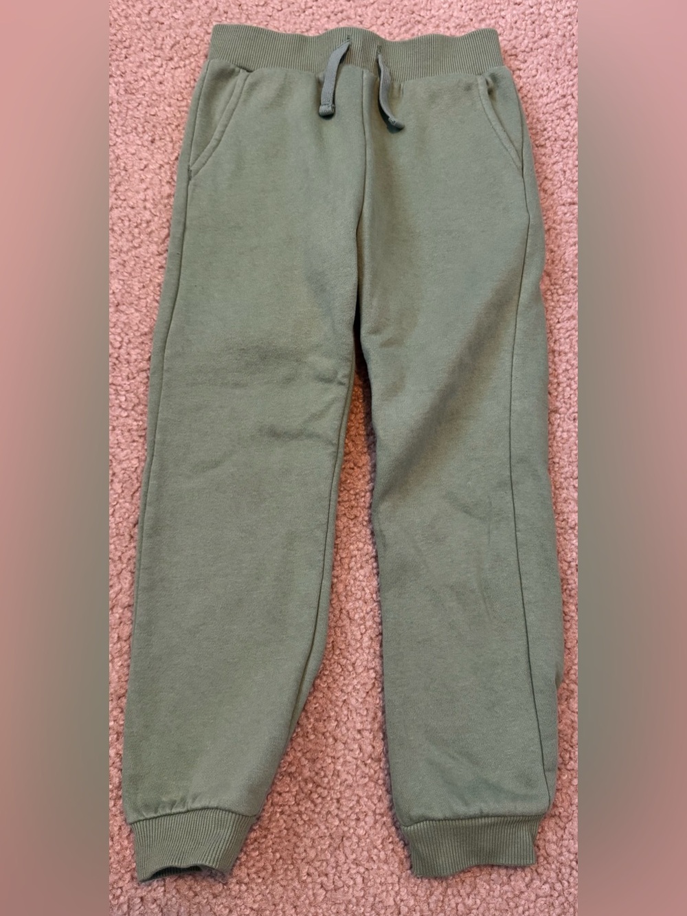 Kids Olive Green Fleece Joggers with Drawstring